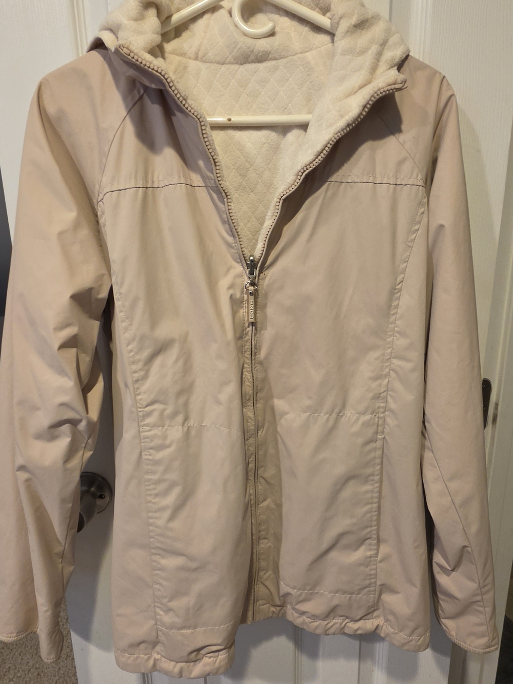 Women's Light Beige Hooded Jacket - Neutral Casual Coat